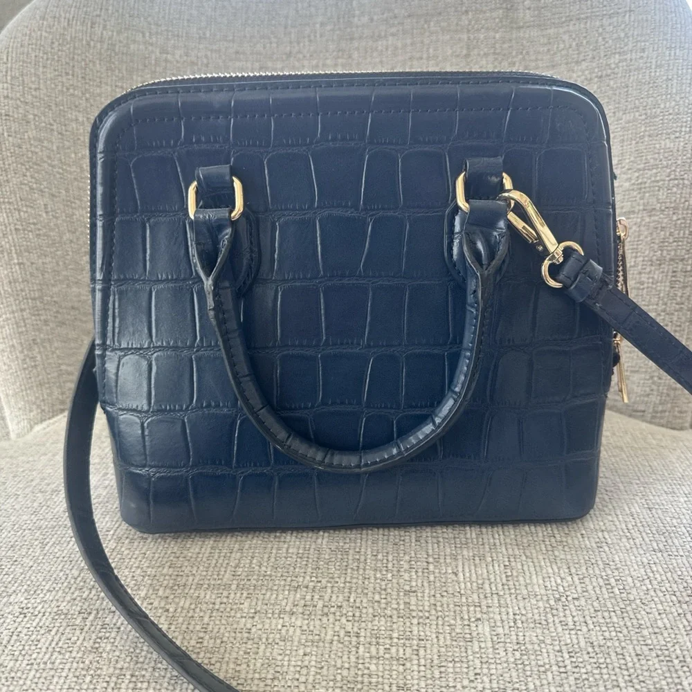 Zara Blue Croc-Embossed Bag with Gold Chain Detail